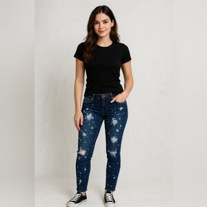 ⭐Ab) Blue Splatter Paint Jeans What's Hot jeans.Size 5 Denim Distressed
